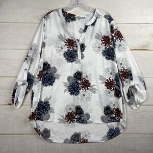 Stitchfix Daniel Rainn Top Womens XXL White Floral Roll Tab Sleeve Boho Flowy